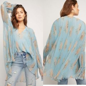 Free People Blue and Tan Tunic Top